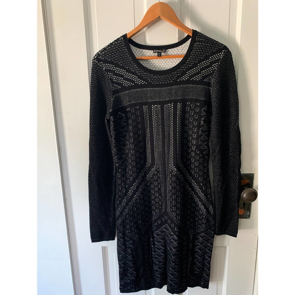 Express Women's Knit Dress - Black - Geometric design - Size L